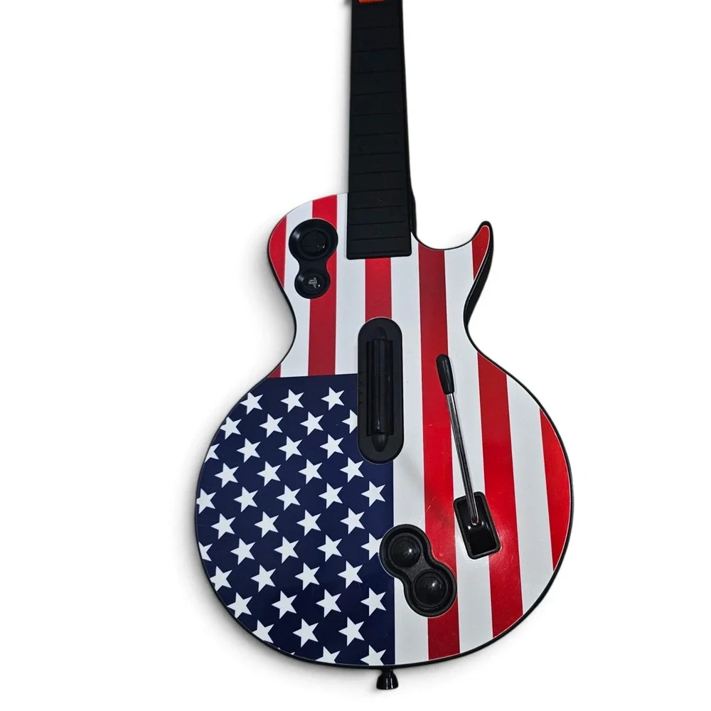 PS3 Wireless Gibson Les Paul Guitar Hero Controller Red Octane US Flag No Dongle